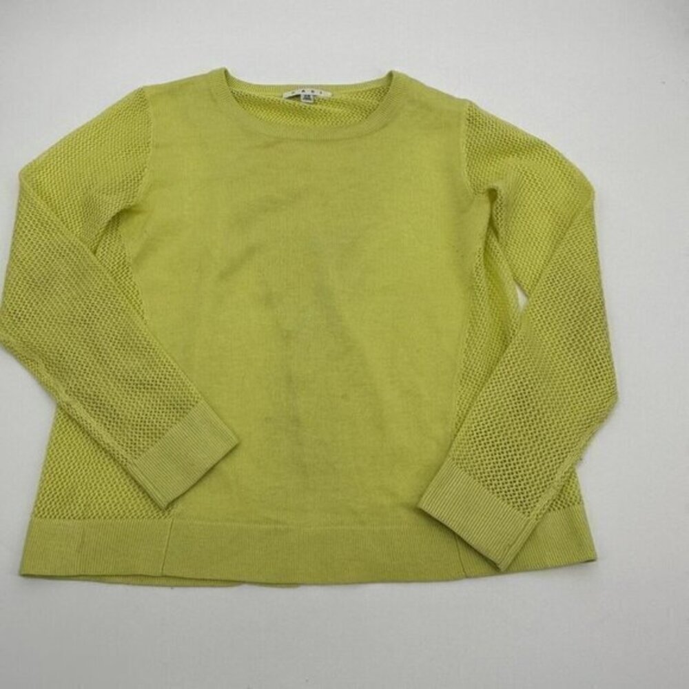 CAbi Womens Sweater XS Green Yellow Neon Fly Away Back Casual Crew Neck Preppy